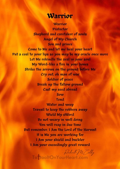 5x 7 Warrior! by Rachael M Colby, poem for pastors