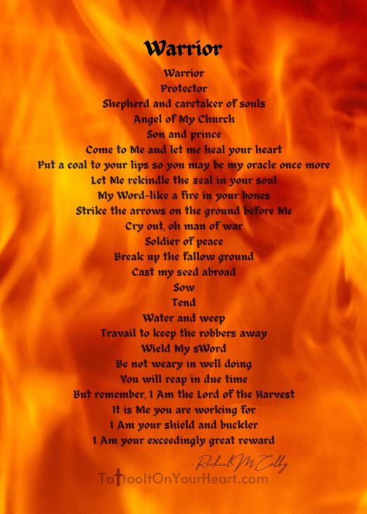 5x 7 Warrior! by Rachael M Colby, poem for pastors